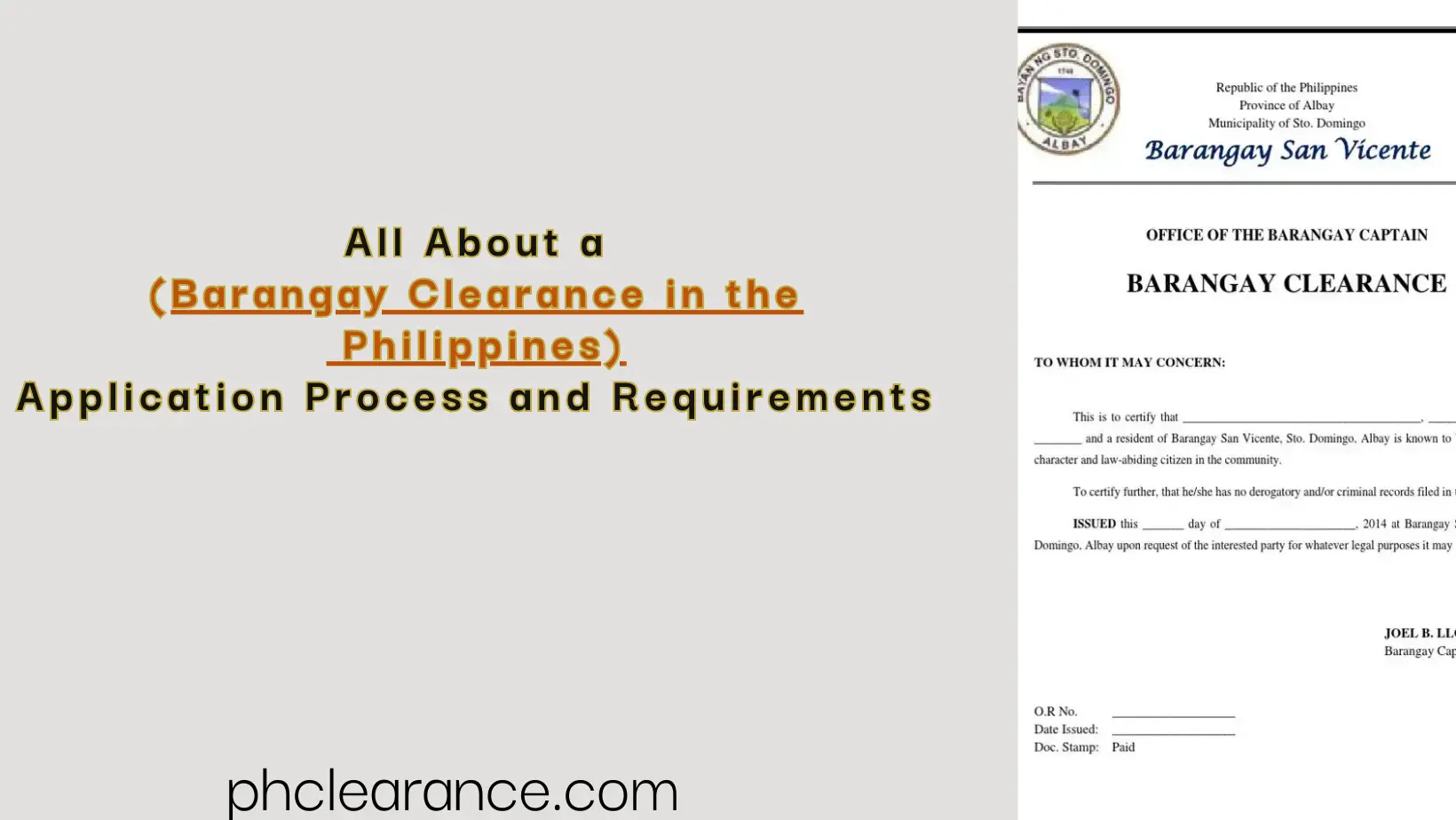 This is a featured image for this article which is about getting the Barangay clearance in the Philippines, application process and requirements. It includes a part of the sample of a barangay clearance and highlighted text which is All about a Barangay Clearance in the Philippines Application Process and Requirements.