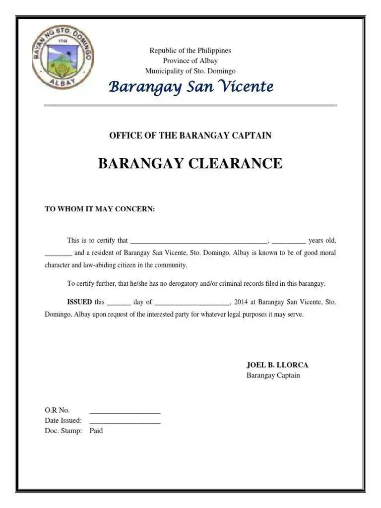 It is a sample of the barangay clearance in the Philippines. 
The purpose of presenting this sample here is to give an idea to the viewers that how a barangay clearance looks like? what information it contains? 