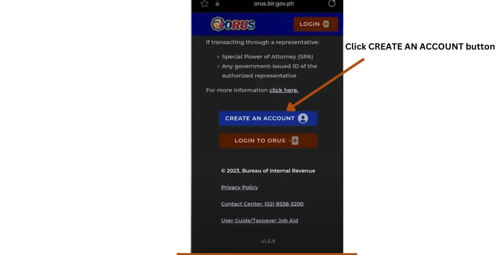This image contains the CREATE AN ACCOUNT button. After click the new registration and then as an individual option, the applicant needs to click this button to process the online registration process. 