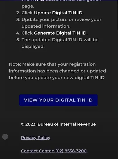 This image contains some instructions and a button which is very important for this topic, which is getting the Digital TIN ID. 
Here the important button is "VIEW YOUR DIGITAL TIN ID". 
The applicants need to find it and click it. It is present at the bottom of this page. The applicants need to scroll down the page to find it and click it.
These instructions are provide to applicants to find this button. 