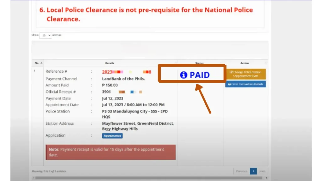 This image shows the fee payment status as PAID. 
When an applicant pay the fee, he/she needs to ensure that the fee has successfully paid. 
To verify this, they need to go to the transactions details and make sure that the status shows as PAID. 
