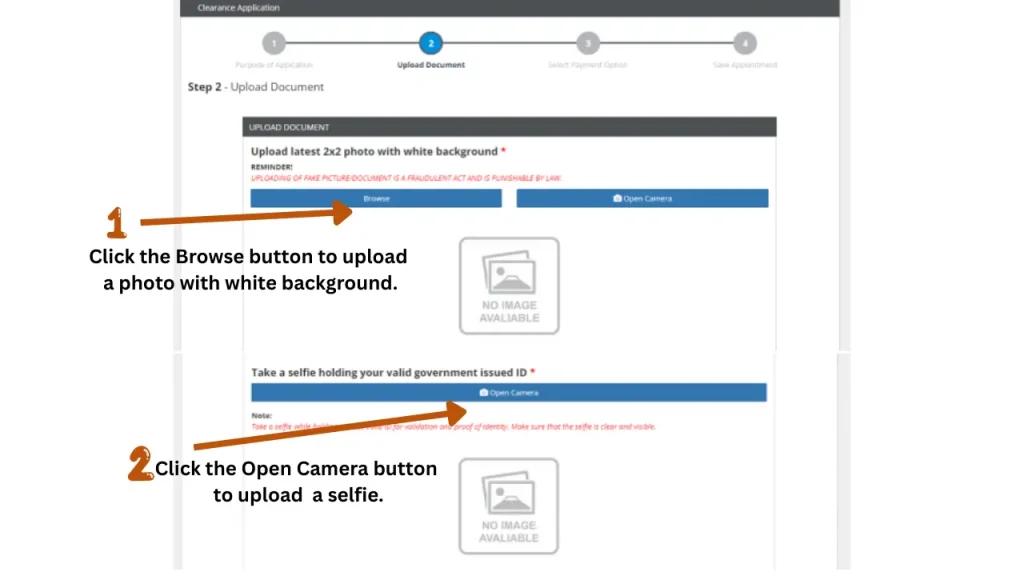 This image contains the method of uploading the required documents like a photo and a selfie in pdf format.
This image contains the buttons for performing these tasks and how to perform them one by one stepwise.